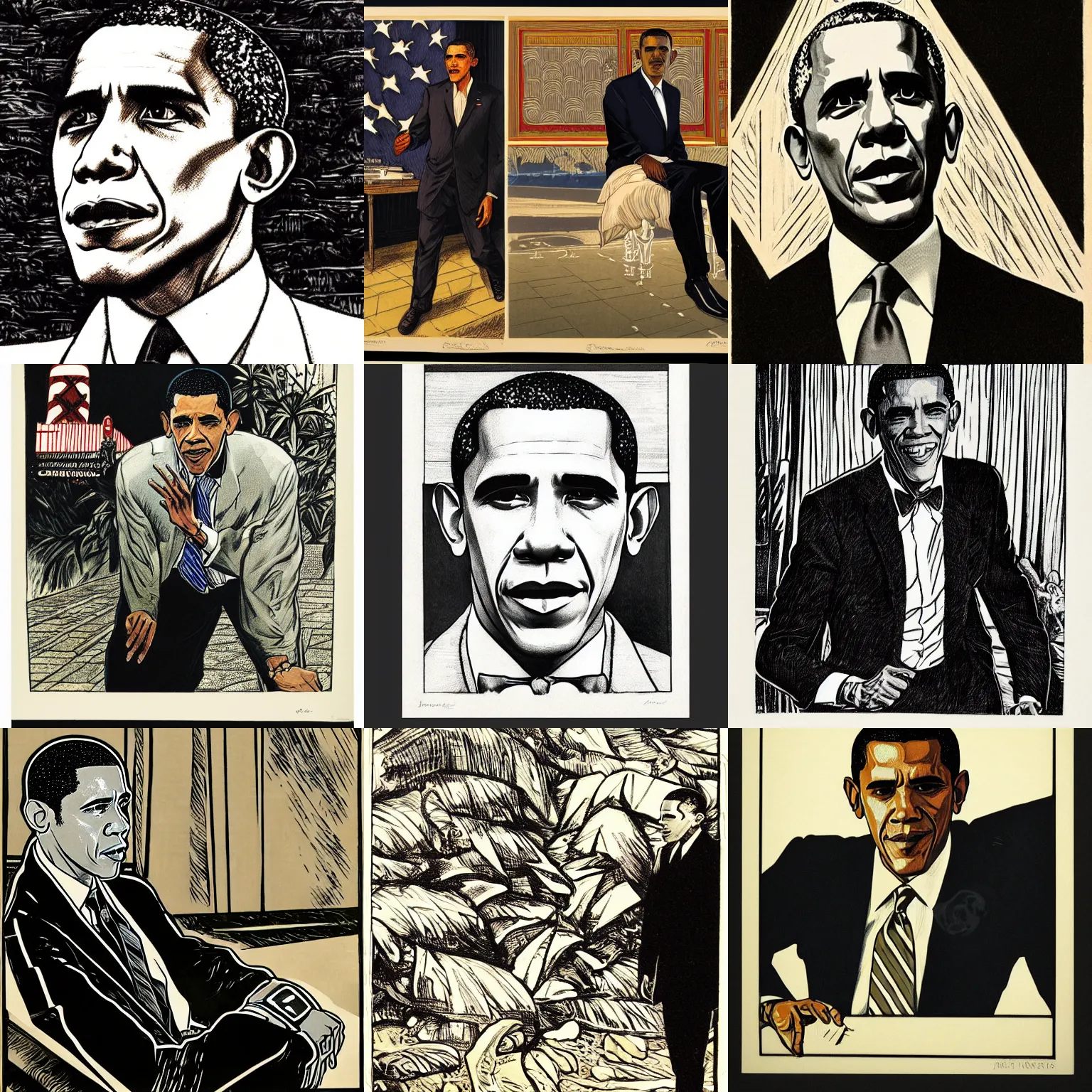 Prompt: james tissot woodblock print of barack obama as a gta character