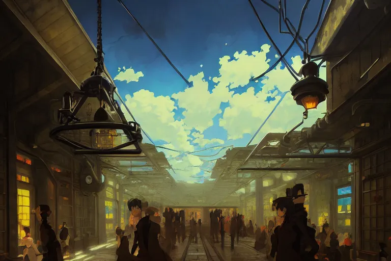 Image similar to baroque oil painting of anime key visual environment concept art of industrial revolution steam train, brutalist, dark fantasy, rule of thirds, fake hidden detail, trending on pixiv fanbox, acrylic palette knife and brush, style of makoto shinkai studio ghibli genshin impact jamie wyeth james gilleard greg rutkowski