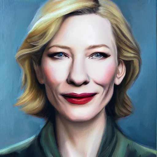 Image similar to realistic oil painting of cate blanchett