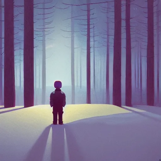 Image similar to a moment of introspection, fantasy, simple, serence, beautiful, meditation, calm, blue by simon stalenhag