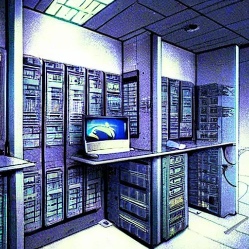 Image similar to a computer server room that looks well lived - in. in the style of gits mamoru oshii. r / corecyberpunk