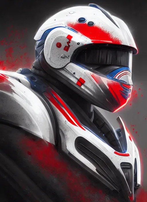 Prompt: portrait epic armored motogp bike with red blu and white accent. highly detailed, digital painting, concept art, smooth, sharp focus, illustration, art by greg rutkowski