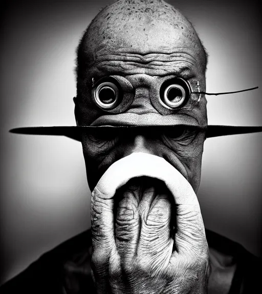 Image similar to portrait of the invisible man, angry look, dark background, studio light, hdr, nikon 2 4 mm f / 1. 8 g, by sebastiao salgado