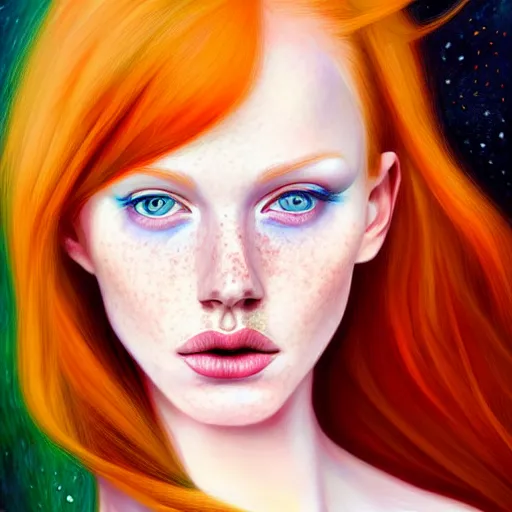 Image similar to a red haired, beautiful woman with blue / green eyes, some freckles, pale skin deep focus, elegant, digital painting, smooth, sharp focus, golden ratio, illustration, ultra realistic, 8 k, art by jasmine becket griffith