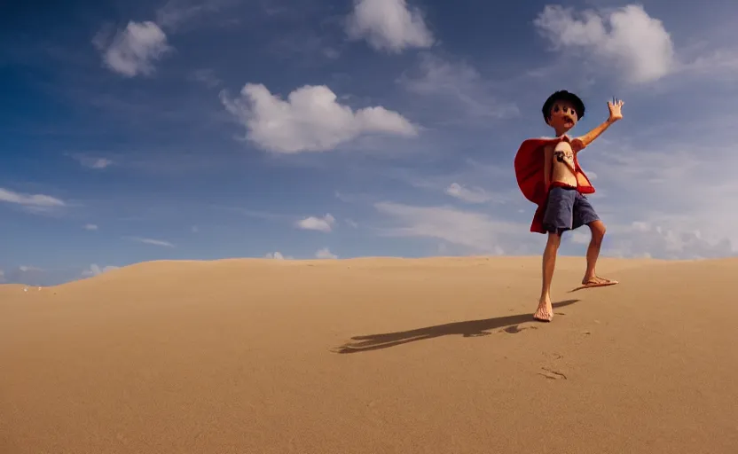 Image similar to a luffy in sand dunes, photography