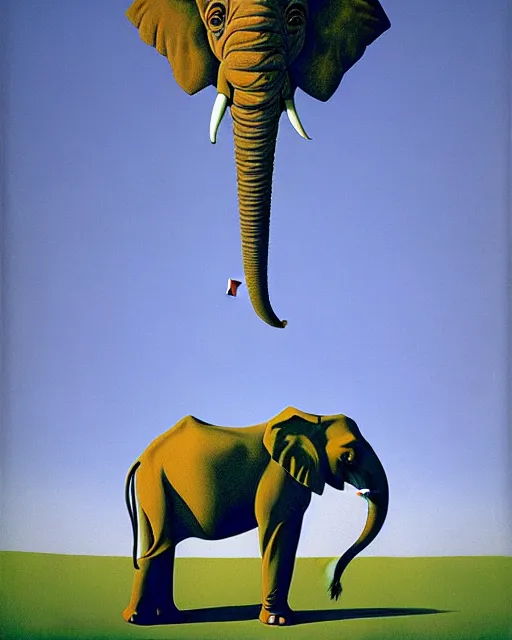 Image similar to portrait of adam ondra riding an elephant by magritte