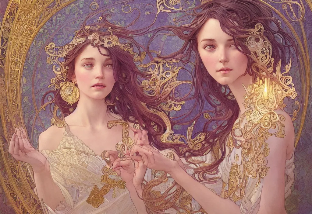 Image similar to an angel, highly detailed, very intricate, art nouveau, gold filigree, romantic storybook fantasy, soft cinematic lighting, award - winning, disney concept art watercolor illustration by mandy jurgens and alphonse mucha and alena aenami, pastel color palette, featured on artstation