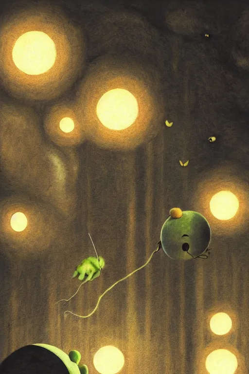 Image similar to a matte digital painting of aforest at night, fireflies, watercolor, volumetric wool felting, macro photography, children illustration, by goro fujita