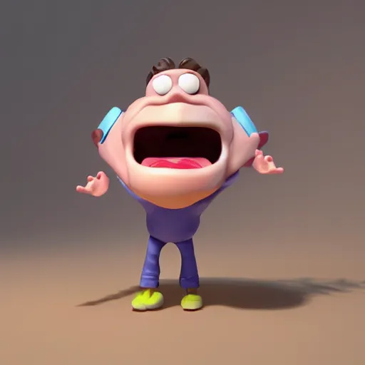 Image similar to single crazy plastic toy Pop Figure characterdesign product, C4d, by pixar, screaming with drooling mouth open happy, in a Studio hollow