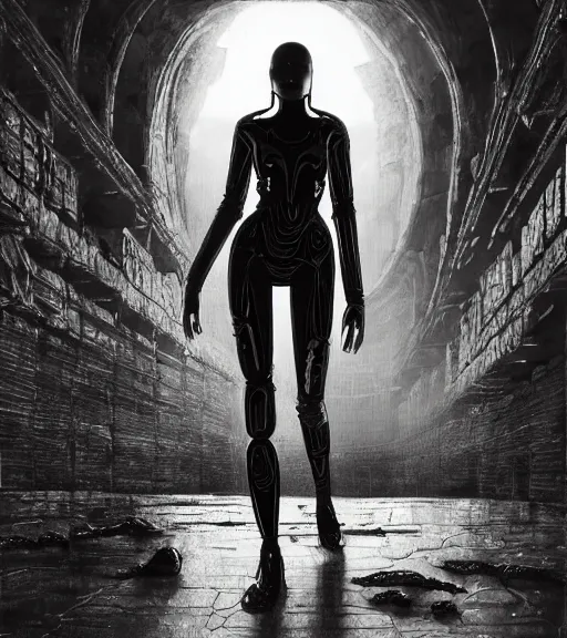 Prompt: tarkovsky greatest scene, aura of the ancient destroyed majestic tower of babylon, woman in gantz suit, futuristic cyber clothing, transparent puffer jacket, hyperealistic, blockchain, cyber world, ambient lighting, concept art, intricate, hyper detailed, smooth, dynamic volumetric lighting, octane, ray trace, cinematic, high quality, cgsociety