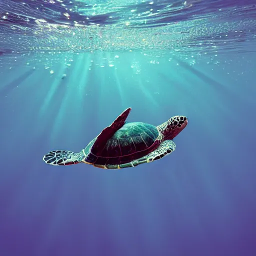 Prompt: teal turtle underwater