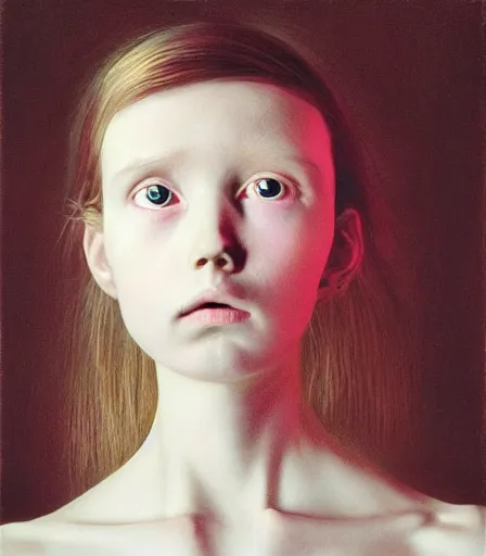 Image similar to a high quality, high detail, portrait photography of a beautiful girl by gottfried helnwein and kyle thompson, zdzisław beksinski