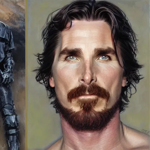 Image similar to Front and side portrait of Christian Bale by Donato Giancola