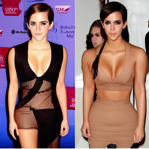 Prompt: emma watson mixed with kim kardashian, single full - figure profile