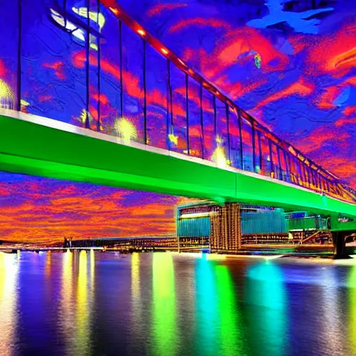 Image similar to extremely colorful, award winning digital art 4 k ultra detailed, milwaukee hoan bridge illustrated by andrew android jones