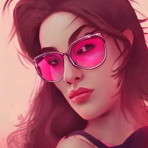 Prompt: a beautiful woman with rose tinted glasses, smooth face and smooth jawline, artstation, digital art, detailed, sharp