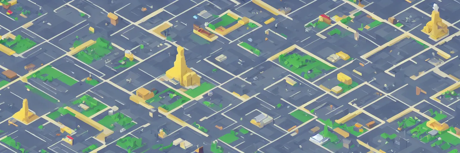 Prompt: City in isometric view, monument Valley 2 game style