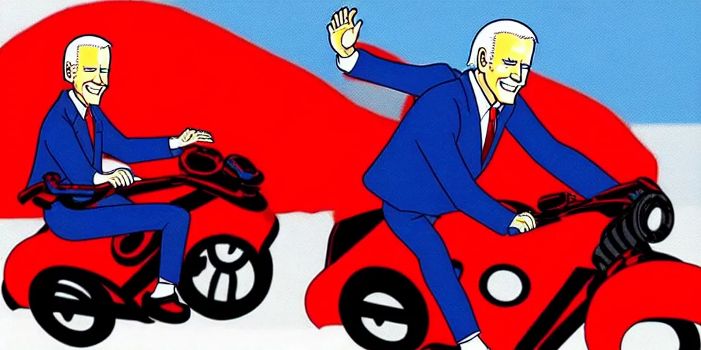 Image similar to 1 : 1 joe biden riding red akira motorcycle, in the style of akira