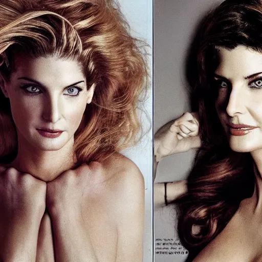 Prompt: a portrait photography of a mix of stephanie seymour and jennifer connely, by annie leibowitz