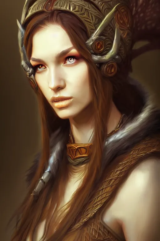 Image similar to head and shoulders portrait of a druid, female, high fantasy, dnd, by stanley artgerm lau