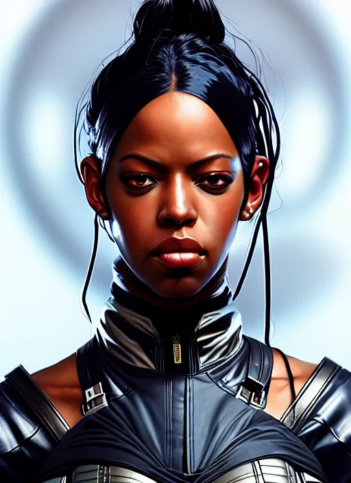 Image similar to portrait of apex legends aaliyah haughton, x - men, storm, elegant, electricity archs, lightning strikes, rippling electromagnetic, highly detailed, digital painting, artstation, glamor pose, concept art, smooth, sharp focus, illustration, art by artgerm and greg rutkowski, artey freytag