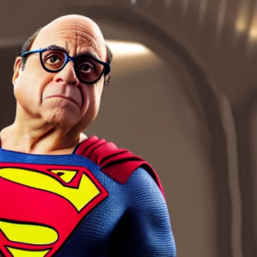 Prompt: danny devito as superman, photo, realistic, 8k