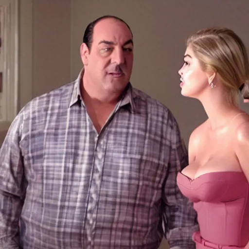 Prompt: kate upton explaining gabagool to tony soprano