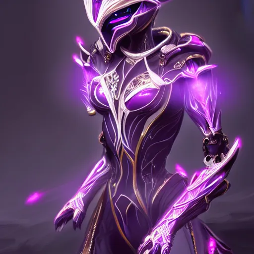 Image similar to highly detailed exquisite fanart, of a beautiful female warframe, but as a robot dragon with glowing purple eyes, shiny silver armor with fuchsia accents, engraved, elegant pose, close-up shot, epic cinematic shot, sharp claws for hands, professional digital art, high end digital art, singular, realistic, DeviantArt, artstation, Furaffinity, 8k HD render