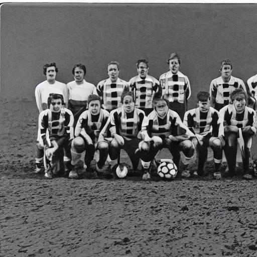 Image similar to picture of Genoa soccer players playing on the surface of the moon colored vintage