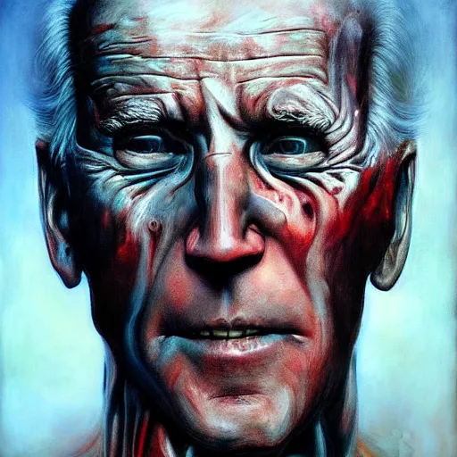 Image similar to joe biden as a shadow person, biopunk, body horror, creative design, environmental artwork, oil on canvas, by zdzisław beksinski, marco mazzoni, peter gric