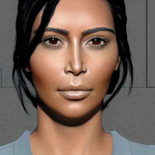 Image similar to photorealistic kim kardashian jail mugshot