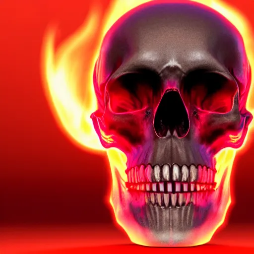 Image similar to a highly detailed human skull on fire in front of a glowing red background, 3 d, highly detailed, digital art, artstation, concept art, trending