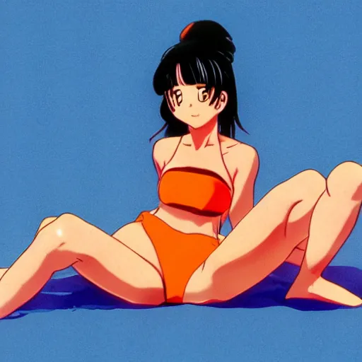 Prompt: girl in a swimsuit at the beach, visual novel cg, 8 0 s anime vibe, kimagure orange road, maison ikkoku, trending on artstation