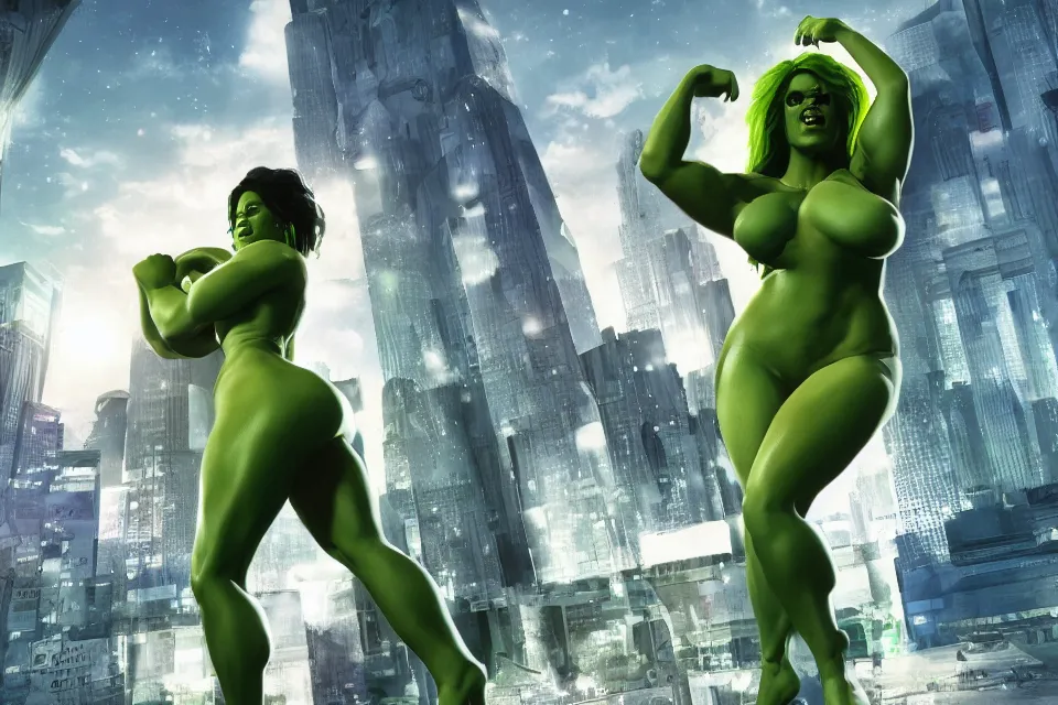 Image similar to The She-Hulk Centerfold Playboy Magazine, beautiful aesthetic, photorealistic, volumetric lighting, hyperrealistic, octane render, HDR, photorealistic, bokeh