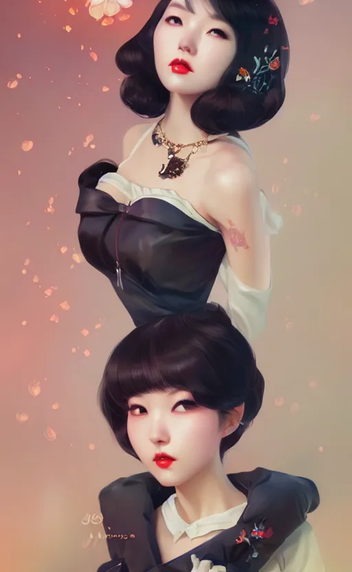 Image similar to a pin up and beautiful fashion charming dreamlke korea girl with lv jewelry, character art, art by artgerm lau and wlop and and ilya kuvshinov and john singer sargent, hyperdetailed, 8 k realistic, symmetrical, frostbite 3 engine, cryengine, dof, trending on artstation, digital art