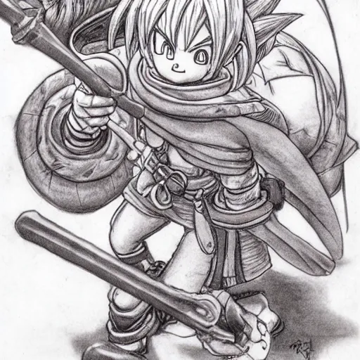 Prompt: Dragon Quest character concept art by Akira Toriyama,pencil on paper,as seen on pixiv,masterpiece,detailed,detailed,detailed