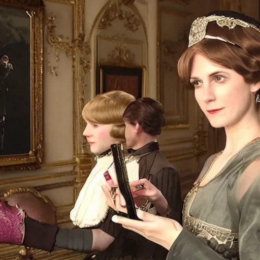 Image similar to Mary crawley plays final fantasy 7 at downton Abbey