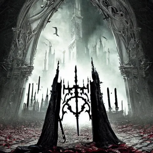 Prompt: bloodborne live action movie, high quality production still, gothic horror, 1970s, retro film grain