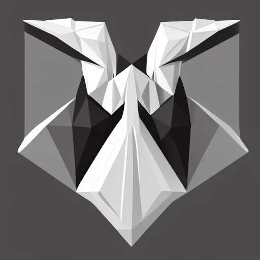 Image similar to 2 dimensional, vector, low poly, white eagle icon, black background, cgsociety, artstation