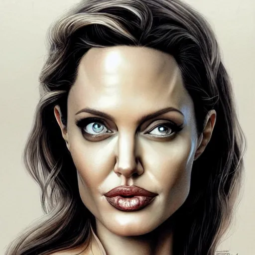 Prompt: portrait of angelina jolie, with old wrinkly skin and a scruffy beard, very detailed eyes, hyperrealistic, very detailed painting by Glenn Fabry, by Joao Ruas, by Artgerm-n 4