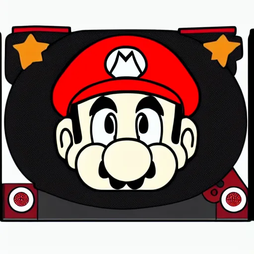 Image similar to svg sticker of a Pop-Wonder SuperMario, Mario-Wearing-a-red-hat, at a rave, spinning records, giant headphones rocking out, wearing headphones, huge speakers, dancing, rave, DJ, spinning records, digital art, amazing composition, rule-of-thirds, award-winning, trending on artstation, featured on deviantart