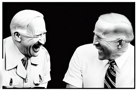 Image similar to “ very very intricate photorealistic photo of hitler and joe biden laughing together, detailed natural lighting, award - winning crisp details ”