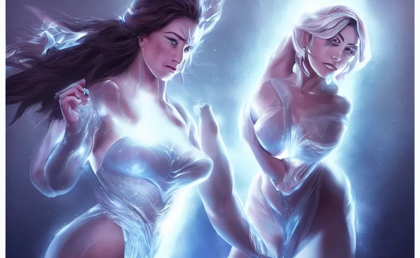 Prompt: Powerfull godess of ice by Artgerm, trending in Art Station, ahestetic, full body, cinematic lighting, 4k