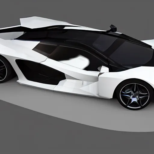 Image similar to a low poly object of a supercar positioned in the center of the image on the white background, unreal engine