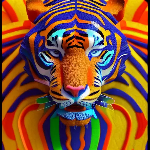 Image similar to breathtaking cool ornate coloured beautiful 3 d isometric mayan tiger, 8 k octane render