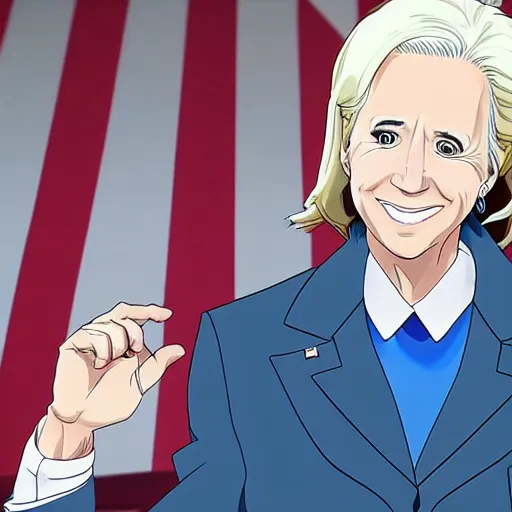 Image similar to female joe biden in anime style, high detail, anatomically correct,