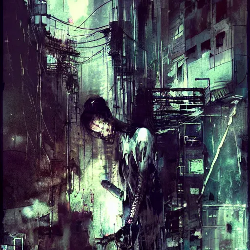 Image similar to screaming cyberpunk, wires, machines by emil melmoth zdzislaw belsinki craig mullins yoji shinkawa realistic render ominous detailed photo atmospheric by jeremy mann francis bacon and agnes cecile ink drips paint smears digital glitches glitchart