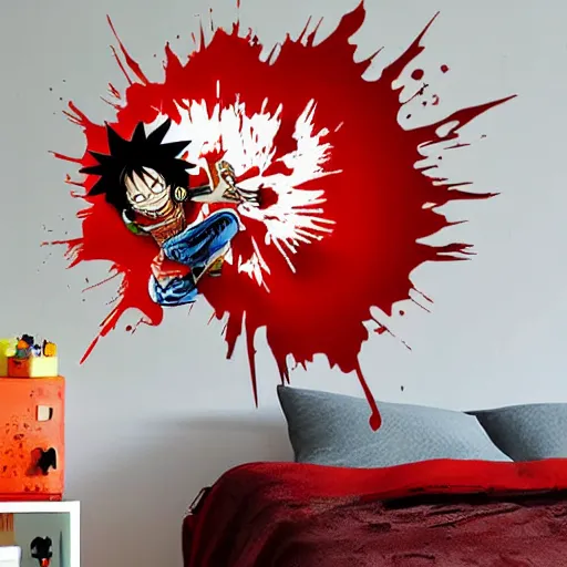 Image similar to die cut sticker, gatling attack by luffy, splatter paint