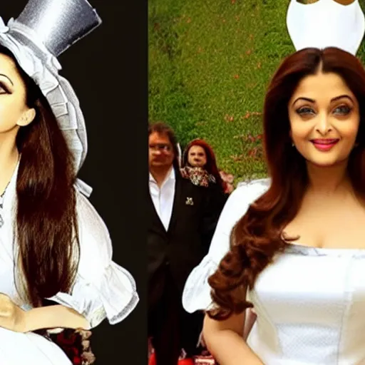 Image similar to aishwarya rai bachchan as alice in wonderland wearing a white dress