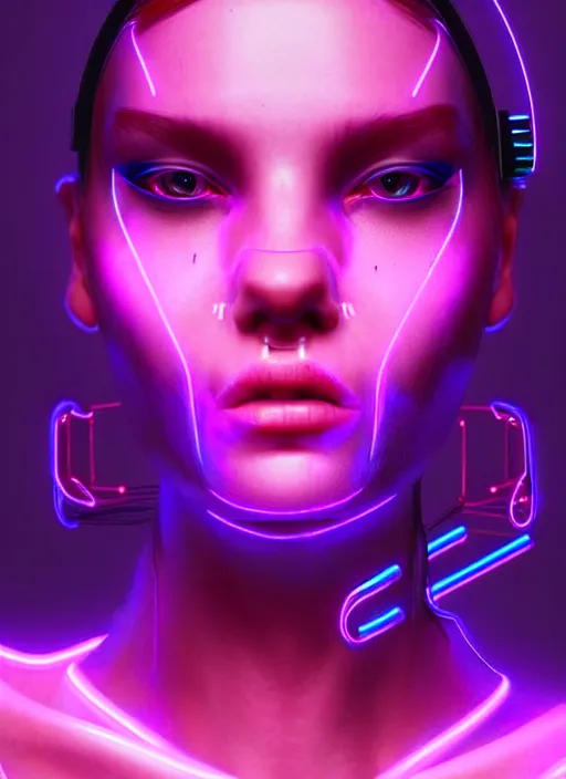 Prompt: photorealistic portrait of female humanoid, cyber neon lights, highly detailed, cyberpunk fashion, elegant, crispy quality, trending in artstation, trending in pinterest, glamor pose, no signature, no watermark, cinematic, art by pascal blanche